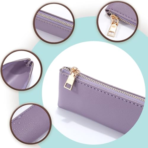 Image of GORGECRAFT PU Leather Case Slim Design Soft Small Aesthetic Pen Pouch Storage Bag Solid Color Portable Zipper Cosmetic Bag for Pen Markers Gifts (Plum)