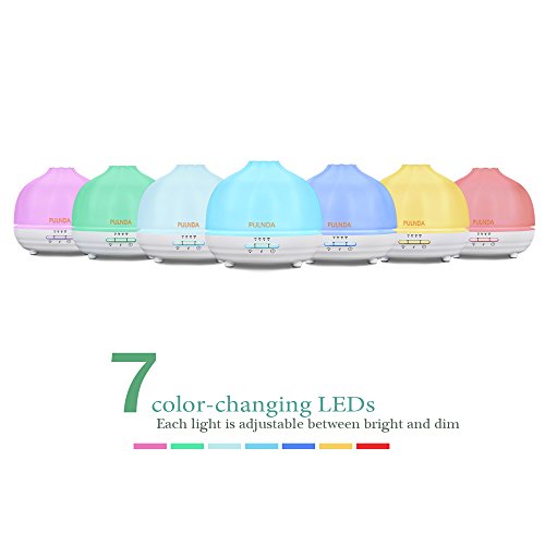 PULNDA X300 300ml Essential Oil Diffuser, Aroma Humidifier Ultrasonic Cool Mist with 4 Timer Setting, Transparent 7 LED Color lights, Adjustable Mist Mode and Waterless Auto Shut-off