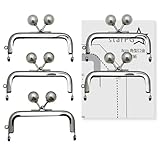 starPG 8cm 角型 がま口口金 玉付き 差し込み式 シルバー 型紙付き ハンドメイド パーツ (パール玉 5個セット)