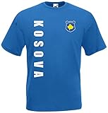 kosovo trikot fourteen Aufdruck: Premium Flex Kosovo Kosova EM-2020 T-Shirt Fanshirt Wunschname Nummer Royalblau L