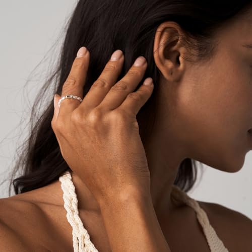 Nlieo Baroque Pearl Dainty Beaded Rings For Women Stackable Stretch Jewelry Flexible Elastic White Gold Ring Sizes 6-9 thumb #1