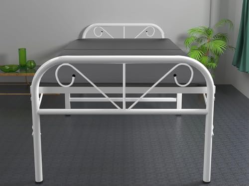 Image of APRODZ Metal Folding Bed Single Size with Single Layer Mattress for Sleeping Guest Bed Easily Storable White Powdercoated (Single Layer Foam, 2.5ft x 6ft)