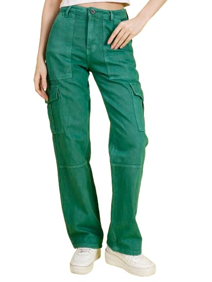 Women's High Rise Cotton Blend Cargo Jeans for Women 6-Pocket High-Waist Stretch Denim, Casual Streetwear, Regular Length-picture-16