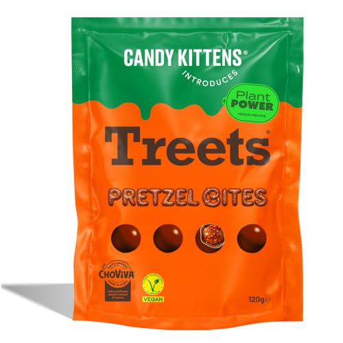Candy Kittens Introduces - Treets Pretzel Bites - Plant-Based Vegan Chocolate Crunchy Snack Ideal for Sweet Hampers or Pick & Mix Vegan Sweets Made with Cocoa-Free Choviva Shell - 120g Pack of 1