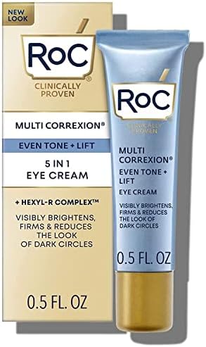 RoC Multi Correxion 5 in 1 Anti-Aging Eye Cream for Puffiness, Under Eye Bags & Dark Circles, Skin Care Treatment with Shea Butter, 0.5 Fl Oz (Packaging May Vary)
