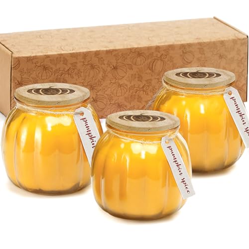 Pumpkin Spice Scented Candle Set Christmas Gifts 3 x 5oz Pumpkin Shaped Candles Autumn Farmhouse Home Decor Gift Fall Decoration Candles