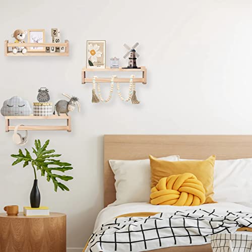 Set Of 3 Nursery Room Shelves, Floating Bookshelf For Toddler Baby Room Bedroom Kitchen Bathroom, Small Book Shelf Organizer For Kids, Solid Wood Hanging Book Shelf For Wall Mounted Decor #TOP5