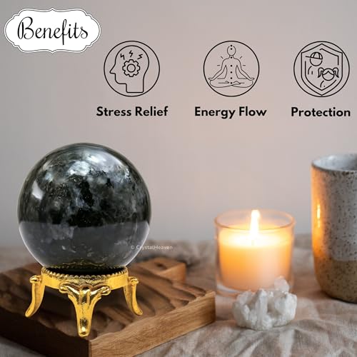 Image of Certified Larvikite Crystal Ball for Meditation - Premium Crystal Vastu Items for Home and Feng Shui Items for Good Luck - Ideal for Pooja Supplies and Spiritual Practices (2 inch Inch)