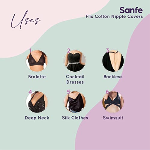sanfe Flix Cotton Nipple Covers, 10 Breathable Nipple Pasties, No Show Bra for Women, Skin Friendly, Disposable White - Image 3