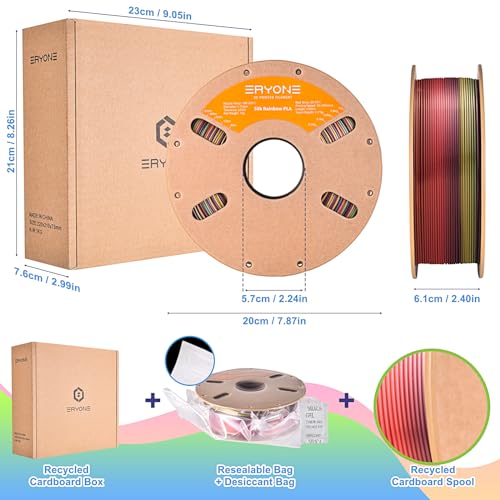 Image of ERYONE Silk Rainbow 3D Printer PLA Filament 1.75 + /- 0.03mm, Shiny Multicolor Filament PLA Fast Color Gradient 1KG(2.2LBS), Sunset Rainbow