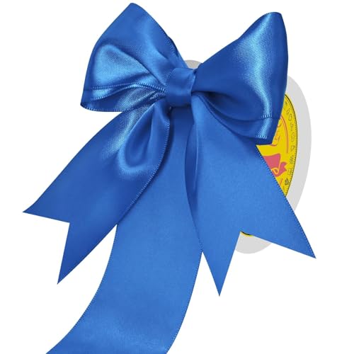 Image of Double Face Royal Blue Satin Ribbon 2 inch X 25 Yards Polyester Royal Blue Ribbon for Gift Wrapping Very Suitable for Weddings Party Hair Bow Invitation Decorations and More