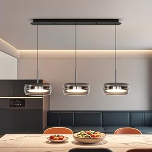 Aleaty Moderne LED-Pendelleuchte Wohnzimmerlampe mit Kristall Glas Anhänger Lampe Esstisch Hängeleuchte Höhenverstellbar mit Fernbedienung Pendellampe für Kücheninsel Esszimmer Wohnzimmer (A 3 Köpfe)