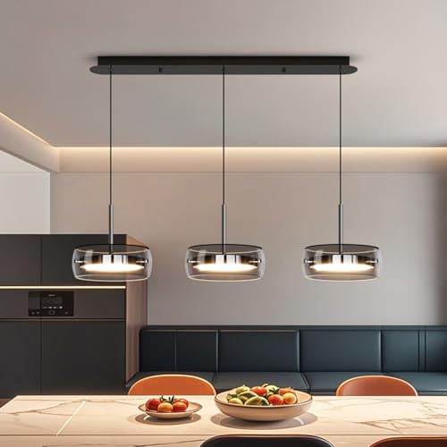 Aleaty Moderne LED-Pendelleuchte Wohnzimmerlampe mit Kristall Glas Anhänger Lampe Esstisch Hängeleuchte Höhenverstellbar mit Fernbedienung Pendellampe für Kücheninsel Esszimmer Wohnzimmer (A 3 Köpfe)