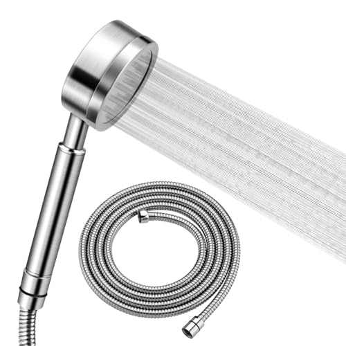 Olliwon Alcachofa de Ducha Alta presión con 1.5m Manguera de Ducha & Soporte de Ducha Ajustable, Acero Inoxidable Cabezal de Ducha Ahorro de Agua Ducha de Mano