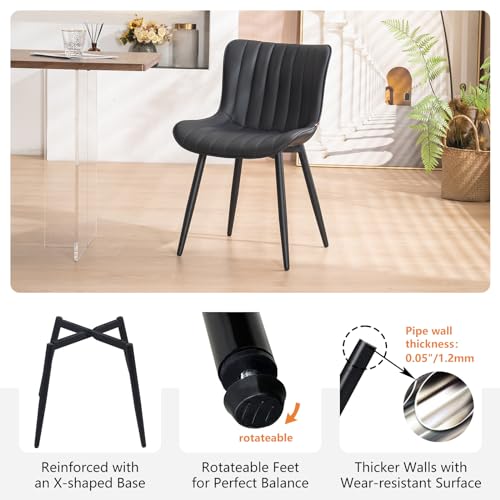YOUNUOKE Black Dining Chairs Set of 2, Faux Leather Upholstered Kitchen & Dining Room Chairs with Back, Mid Century Modern Minimalist Accent Chair Armless for Guest Reception Waiting Living Room by YOUNUOKE - Image 7