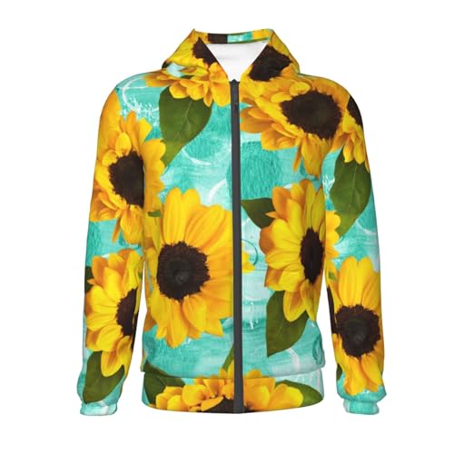 Yellow Sunflowers With Green Leaves Kids Pullover Hoodies Boys Zip Up Sweatshirts Girls Athletic Clothes with Pocket2