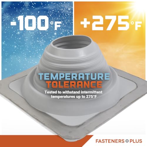 Image of Fasteners Plus #5 Square EPDM Metal Roof Pipe Flashing Boot | with Complete Install Kit (Fits 4 inch - 8-1 /4 inch Pipe OD), Gray