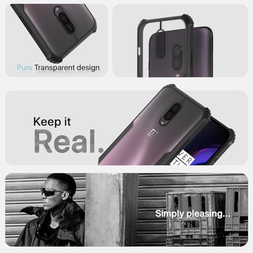 Image of Outlouders Back Cover for OnePlus 6T / Oneplus 7 | Ultra Hybrid Transparent | Full Camera Protection | Raised Edge | Crystal Clear Bumper Case (Black)
