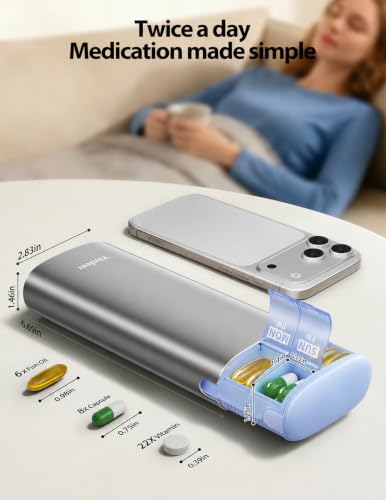 Image of Vaydeer Metal 7 Day Travel Pill Organizer 2 Times a Day, Built-in Desiccant