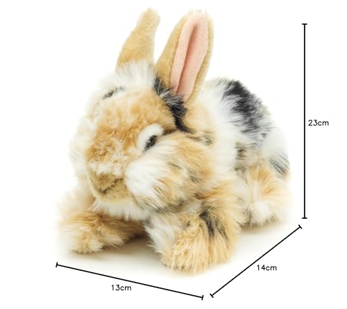 Uni-Toys - Löwenkopf-Kaninchen mit aufgestellten Ohren - liegend - schwarz-braun-weiß gescheckt - 23 cm (Höhe) - Plüsch-Hase - Plüschtier, Kuscheltier