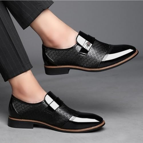 Image of Men's Classic Business Dress Shoes, Oxford Work Formal Shoes, Patent Leather Slip-On Loafers Wedding Dress Shoes