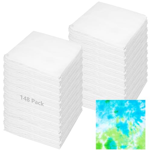 148 PCS 10x10 Inch Cotton Craft Squares - Pre-Cut White Quilting Material for Tie-Dye, Printing & Embroidery Projects, Breathable DIY Handicraft Supplies Set