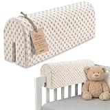 Chichoneras cuna parachoques cunas bebe 70 cm - protector anti caida y golpe espuma de barrera seguridad niños y niñas para cama protection de valla y borde infantil Minky Oeko-Tex Beige claro