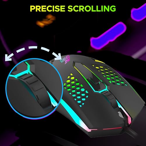Image of Ant Esports GM1103 Wired Gaming Mouse, 800-3600 DPI Adjustable Optical Sensor, RGB Multicolor Backlight, 4 Buttons, Ergonomic,1.5m Cable, 3300 FPS, Lightweight USB Mouse for PC, Laptop, Mac & Windows