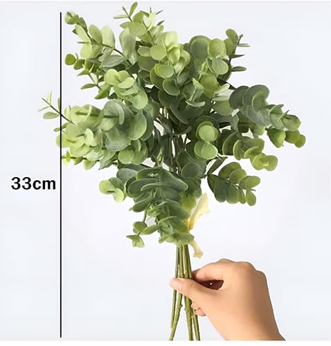 Image of Artificial Eucalyptus Leaves Bunch - 12pcs Greenery Stems, 33cm Height Faux Bouquet for Home, Office, Wedding & Party Decoration