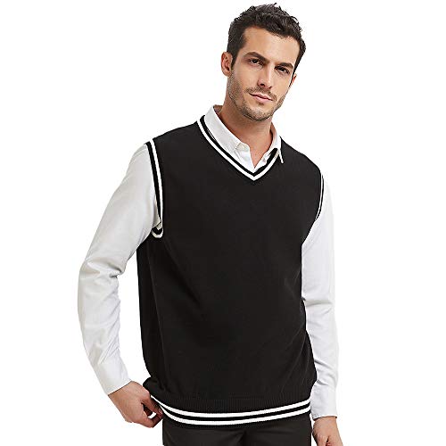 TopTie V-Neck Vest Uniform Men's Knitted Cotton Sweater Vest Sleeveless School Knitwear