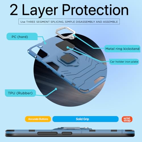 Image of Pikkme Back Cover for Samsung Galaxy S21 Fe 5G | 360 Protection | Ring Holder | Kickstand | Tough Armor Case (Blue)