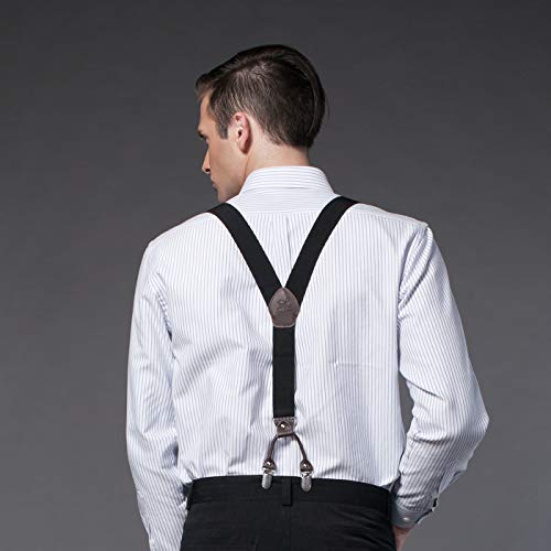 KANGDAI Bretelles Homme Larges 6 clips Brace Men Y Retour Suspensions ajustables ¨¦lastiques et durables Clips en m¨¦tal fort (Noir) - Image 8