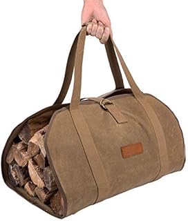 Firewood Bags Geisofu Firewood Carrier Waxed Canvas Bag Durable Log in Carrier Sturdy Wood Carrier for Inside Fireplace Wood Holders Fireplace Stove Accessories for Camping Wood Stove Firewood Bags