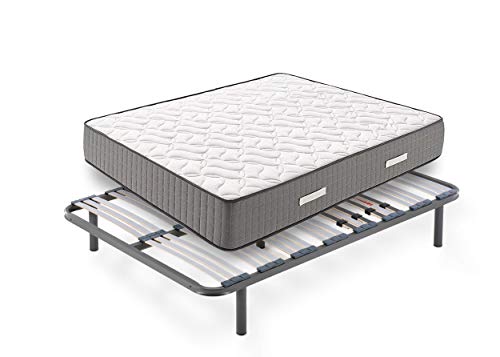 HOGAR24 HS14-Colchón Viscoelástico + Somier Multiláminas con Patas, Medida 120x190 cm, Núcleo Fresh Natur Alta Densidad Efecto Regenerador, Altura 24 cm