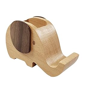 Multi-Functional Novelty Wooden Elephant Phone Stand with Pen&Pencil Cup Holder Desk Decoration Stationery Organizer Wooden Lovely Pen Pencil Holder for Study Ornaments