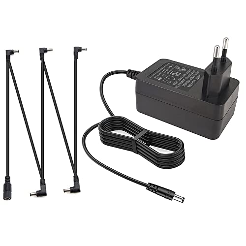 ANKS Pedale Netzteil Netzgerät Netzadapter 9V DC, Center Negative 9V 1.5A Gitarren-Effektpedal-Adapter Netzkabel mit Kabel 5-Wege-Daisy-Chain-Kabel