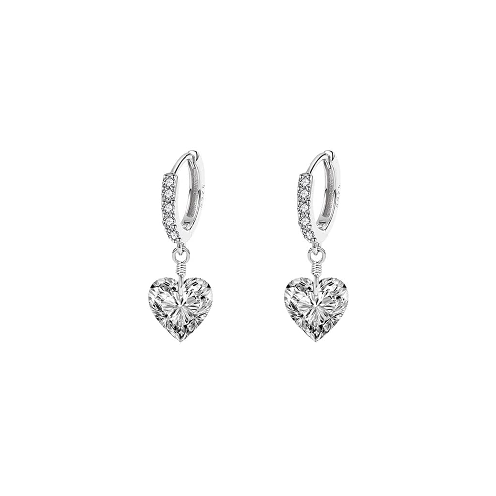 IMINI Huggie,Pendientes de aro de corazón de cristal para mujeres y niñas, plata de ley 925 con circonita cúbica, pequeños aros para cartílago, hipoalergénicos, Plata de ley, Circonia cúbica