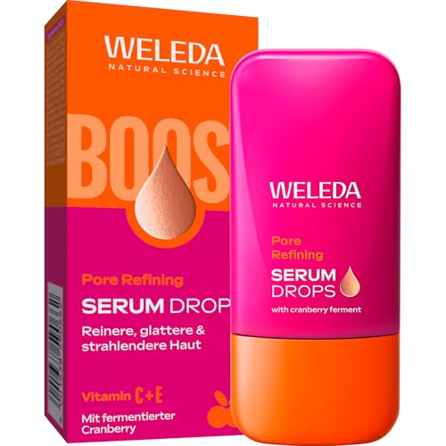 WELEDA Bio Pore Refining Serum Drops – Naturkosmetik Booster Drops Vitamin C Serum mit Cranberry verfeinert Poren und pfleget für einen klaren, ebenmäßigen Glow Teint (vegan, 30ml)