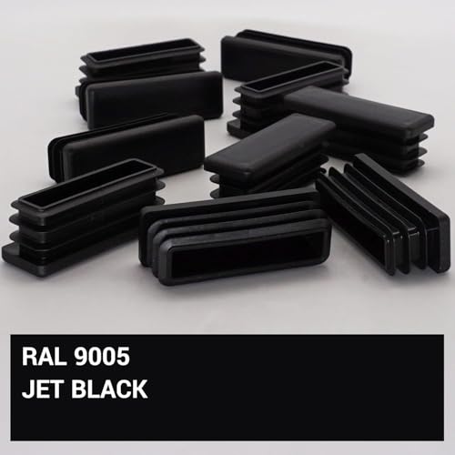 Image of (Pack of 10) Rectangular Plastic Plugs 25 /32 inch x 2-3 /8 inch (20 x 60 mm), Matt Tube Inserts, Fence Post Caps, Jet Black RAL 9005