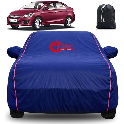 Image of 100% Waterproof Car Cover for Maruti Suzuki Ciaz 2014-2017 | All-Weather, Dustproof & UV Protection | Heavy-Duty 3-Layer Fabric | Custom Fit with Mirror & Antenna Pocket | Navy Blue