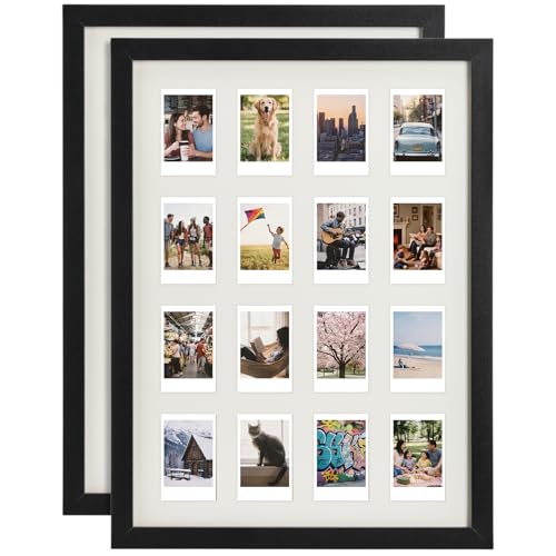 Image of Namalu 2 Pcs 2 x 3 Multi Pictures Frame Collage Wall Decor with 16 Openings Black Wood Mini Film Photo Wall Frames for Display Wedding Decoration, 17.7 x 13.4 Inches