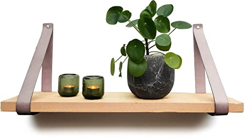 Supports d'étagères en cuir gris clair lanières murales déco lot de 2 - 2