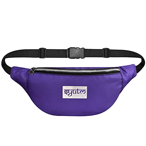 Image of Premium Unisex Waist Pack Travel Handy Hiking Zip Pouch Elegant Style Document Money Phone Belt Sport Bag Bum Bag for Men and Women Nylon Adjustable Strap (Purple Dotted Metal Zip)