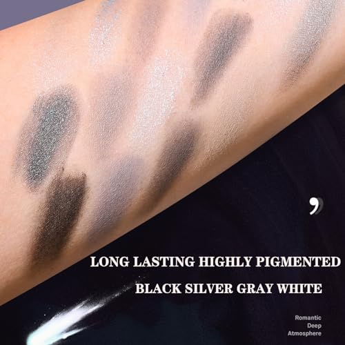 Black Eyeshadow Palettes, Glitter & Matte Eye Shadow Pallets, 15 Colors Smokey Black Silver Gray White Eyeshadow, Long Lasting Highly Pigmented Eyeshadow Makeup Kits For Women - Image 5