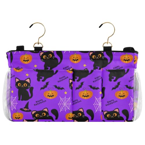 Burbuja Cats Pumpkins Bedside Caddy Hanging Storage Organizer with 2 Straps and Hooks for Home College Dorm Bunk Bed Hospital Bed Crib