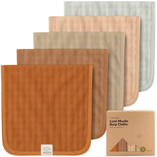Image of KeaBabies Cotton Muslin Burp Cloths Baby Boy, Girl - 5-Pack Soft & Absorbent Burping Cloth for Babies, Large Baby Towels & Washcloths for Newborn, Spit Up Rags, No Shrink, 20x10 (Spice)