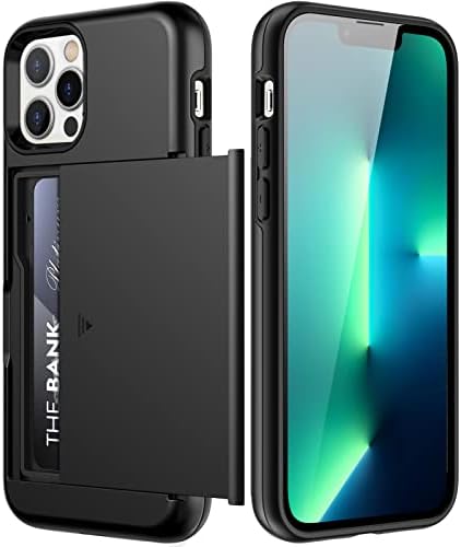 JETech Wallet Case for iPhone 13 Pro 6.1-Inch with Card Holder, Dual Layer Shockproof Protective Phone Cover, Sliding Hidden Slot (Black)