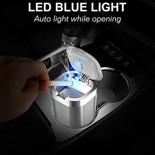 Thikpo Car Ashtray, Portable Ceramic Ashtray For Vehicles, Mini Car Trash Can With Detachable Lid, Led Blue Light, Windproof For Outdoor Travel, Home Use #TOP4