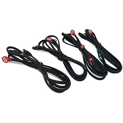 Image of Discount TENS Brand - Lead Wires Compatible with Compex, Snap, 4 Pack | Molded strain-relief sleeves, durable flexible insulated cable resists kinking and breakage, connects 2 electrodes per wire
