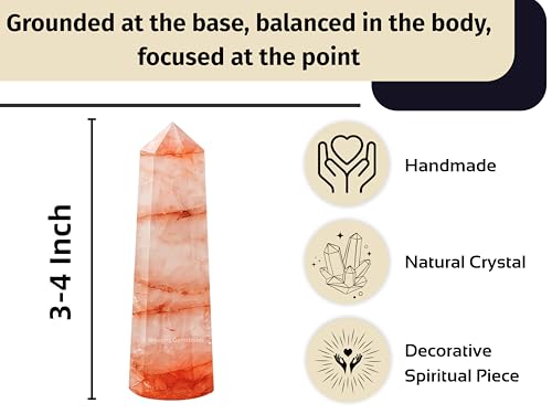 Image of Amazing Gemstone Red Hematoid Quartz Crystal Towers - Natural Healing Crystal Point Obelisk for Reiki Healing and Crystal Grid (3 inch to 4 inch INCH)